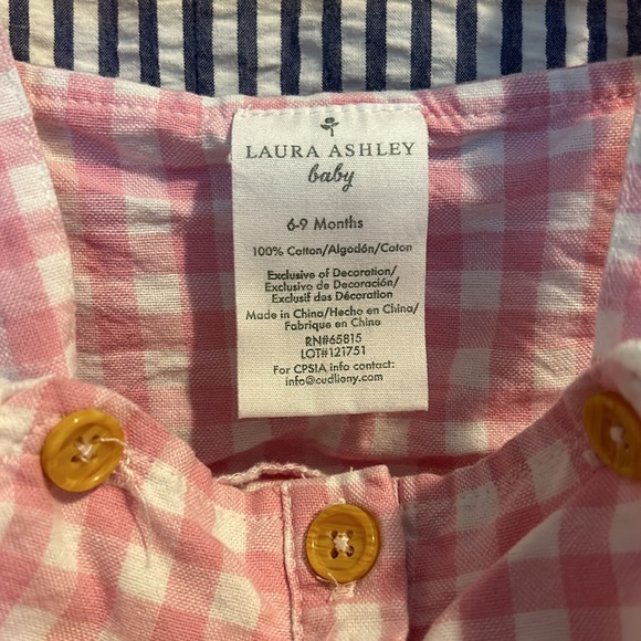 Laura Ashley Baby Pink Gingham Cotton Overalls 6-9mo - Picture 4 of 6